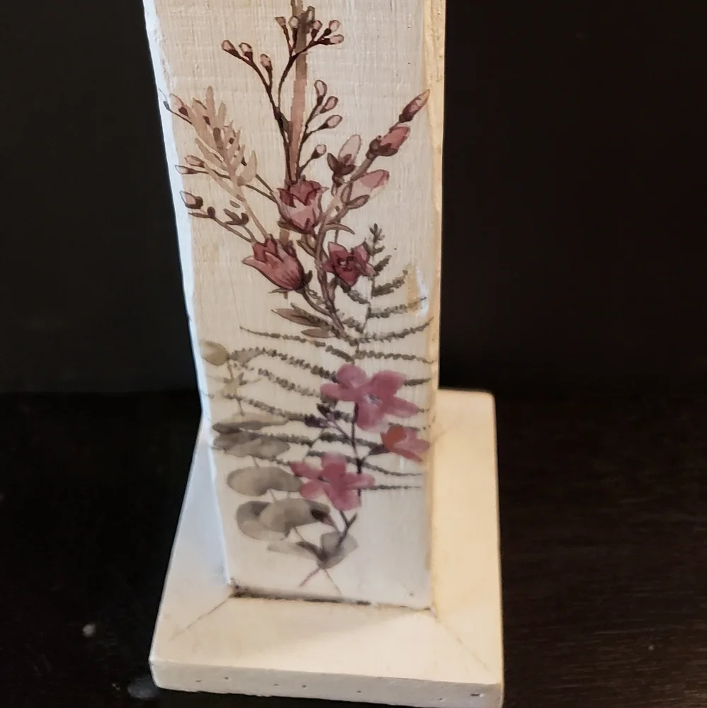 Upcycled Wood Candle Holder Farmhouse Bees Flowers Rustic